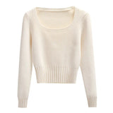 Bottomed Sweater New Style Foreign Style Autumn And Winter New Square Collar Short Style Sweater White Trim Inside Sweater-Outfit
