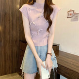 Fongt Wind Gentle Niche Bow High-Neck Short Sleeve New T-Shirt Summer Slimming Short Blouses