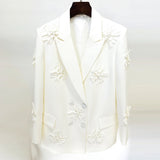 Fongt Hot New Star Fashion Double Buckle Heavy Industry Three-Dimensional Flower Decoration Suit Jacket