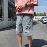 Men's Rip Jeans Shorts Summer Loose Casual bermuda shorts man Washed Knee Length Denim
