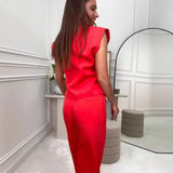 Fongt Summer New Women's Buttons Broad-Legged Pants Temperament Commuting Fashion Set