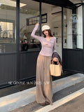Fongt Xixi 2025 Autumn White Standard Temperament High-Waisted Solid-Color Pumping Rope Leisure Straight Broad Leg Leisure Pants 85300