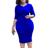 Fongt African Large-Size Women's Summer Short-Sleeved Collar Temperament Tongle Office Dress Pencil Skirt