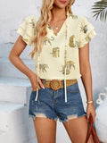 Fongt Independently Designed And Developed A New Casual Summer V-Neck Printed Lotus Leaf Sleeve Jacket-Outfit