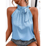 Off Shoulder Halter Lacing Chiffon Women's Blouses Elegant Fashion Solid Sleeveless Shirt Pullover Vest Tops Women