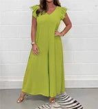 Fongt Summer New Women's Clothing With Lotus Leafy Broad Leg Trousers Solid Casual Jumpsuit Women
