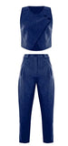 Fongt Summer New Solid Color Round Collar Button Top Temperament Straight Pants Suit Women-Outfit