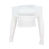 White Long Sleeve Off Shoulder Y2K Top-Outfit