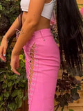 Cut-out Lace Up Pu Leather Pants-Outfit