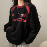 Letter Print Contrast Color Splice Sweatshirt-Outfit