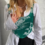 Women's Corset Tops Tanks Tops with Angel Love Pattern Skinny Fit Low Neckline Backless Summer Camis Clothing Streetwear