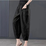 Fongt Summer Loose Tight High-Waisted Lantern Trousers Women's Hanging Ice Silk Cotton Nine-Point Harun Trousers Pocket