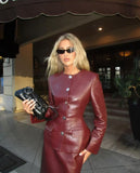 Fongt And Winter 2025 Waist Thin Temperament Locomotive Leather Jacket Half-Skirt Set LX0094