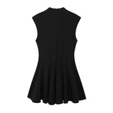 Fongt Women's Clothing 2025 Autumn And Winter New Waist Wave Wide Swing Mini Dress