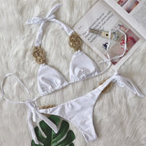 Fongt New Bikini Solid Color Split Swimsuit Sexy Hand-Woven Women's
