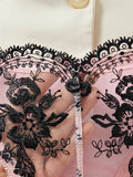 Pink Satin Black Lace Patchwork Lingerie Set-Outfit