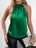 New Summer Satin Vest Women's Solid Color Shoulder-Hanging Sleeveless Blouse-Outfit