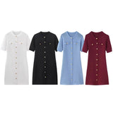 Fongt Women's Explosive Knitted Knitted Short-Sleeved Button-Knitted Dress