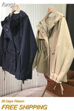 Oversized Casual Drawstring Drop Shoulder Windbreaker Women Long Sleeve Hooded Drawstring Zipper Pocket Cargo
