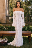 Lace Long Sleeve Off-shoulder Dress-Outfit