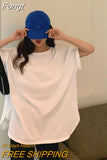 Sleeve T-shirts Women Solid Backless Chic Fashion Loose Leisure Oversize Sexy Cozy O-neck Tshirts Elegant Womens