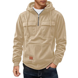 Fongt Men's Casual Coat Hooded Autumn And Winter Tunic Station Multi-Pocket Zipper