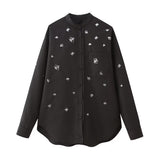 New Bead Inlaid Loose Version Poplin Shirt 4786327-Outfit