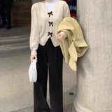 Fongt 2023 New Sweet Wind Knit Sweater Female Bow Knot Round Collar Set Cute Age Reduction Slim Long Sleeve Jacket-Outfit