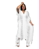Fongt New Women's Pure Color Handmade Knit Hollow Tassel Suit-Outfit