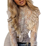 Autumn / Winter Lace Splicing Long Sleeve Shirt-ODT99369-Outfit