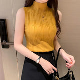 New Half-High Collar Sleeveless Lady's Knitted Bottomed Sweater Is Slim And Shows The Trend Of Women's Vest Pullover.-Outfit