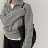 Dark Academia Half Zip Up Cable Knit Sweater-Outfit