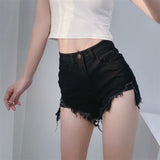 New Summer Stretch-Hole Denim Shorts With A High Waist And A Thin Washedged Wide-Legged Hot Pants-Outfit