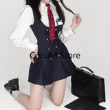 New Women's Autumn College Style Long Sleeve Shirt Top Higg Waist Shrinking Slim Dress 2-Piece Set Fashion Sweet Suit Girls-Outfit