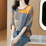 Women's New Korean Style Street Trendsetter Loose Top Women's Round Neck Short Sleeve Striped Printed Half Sleeve T-shirt-Outfit