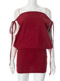 Off-shoulder Drawstring Mini Dress-Outfit