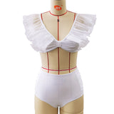 Solid-Color Mesh Yarn Leaf-Side Split Swimsuit Woman 2025 New High-Waisted Folding Sexy Bikini