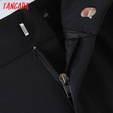 Fashion Women Black Front Open Suit Pants Trousers Pockets Buttons Office Lady Pants Pantalon