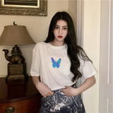 Fongt 2024 New Net Red Couples Wear Reflective Butterfly Short-Sleeve T-Shirt Female Ins Super Fire Short Student