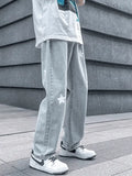 Men's Washed Star Graphic Loose Jeans-Outfit