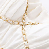 Casual Ruched Shirt For Women Slash Neck Puff Short Sleeve Patchwork Chain Slim Blouses Female Summer Fashion
