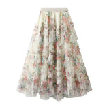 Fongt Splicing Color Flower Mesh Dress Dress Girl 2025 Spring Court Style Temperament Cake Skirt 8077