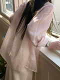 Fongt Pink Striped Sky Silk Shirt Women Sun Protection Tops Thin Temperament Gentle Comfortable Stripe Coat Women Loose