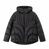 90 White Duck Velvet Jiangnan Cape With Thick Bread Down Jacket Female 2024 Winter Short Hooded Cocoon Type Puff Coat-Outfit