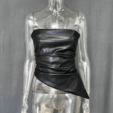 Strapless PU Leather Asymmetrical Top-Outfit