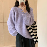 Fongt Advanced Sense Small Knit Jacket Round Collar Lazy Wind Autumn Winter Long Sleeve Soft Waxy Color Loose Set Sweater-Outfit