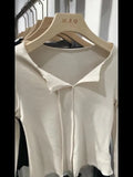 New Spring And Autumn Style Solid Color Semi-Open-Necked Blouse With Split Sleeves And Slimming Short Style With Bottom