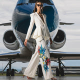 STREET 2022 Newest Fashion Designer Runway Suit Set Women's Single Button Ruffles Blazer Floral Printed Wide Leg Pants