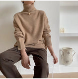 Turtle Neck Basic Cashmere Sweater Women Elegant Thick Warm Female Knitted Pullovers Loose Casual Knitwear
