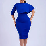 Fongt Large-Size Female Decoration Height Waist Lotus Side Temperament Commuter Pencil Skirt Dress